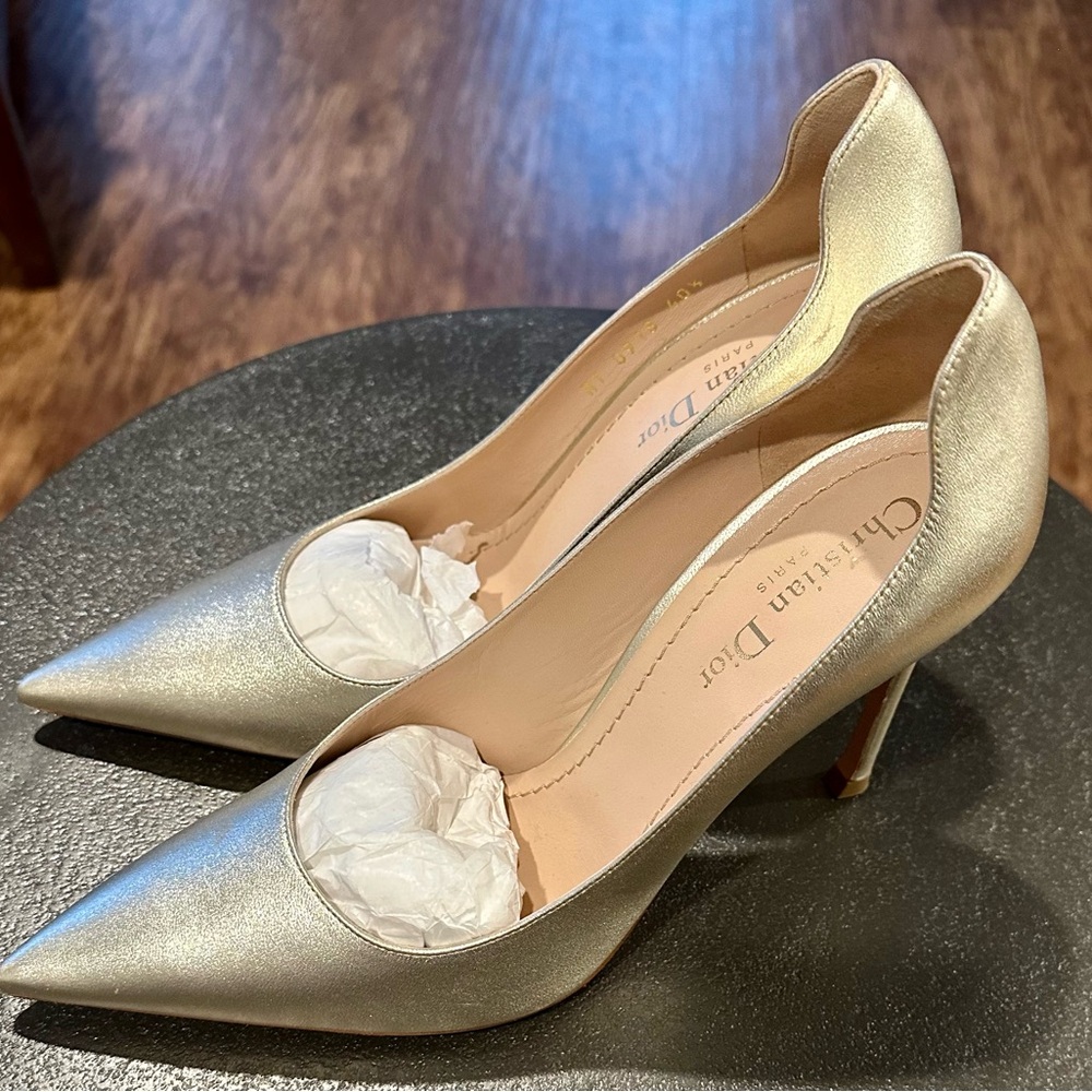 Christian Dior Gold Metallic Lambskin D-Moi Pumps